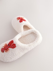 White Lobster Print Borg Mule Slippers - Image 7 of 9