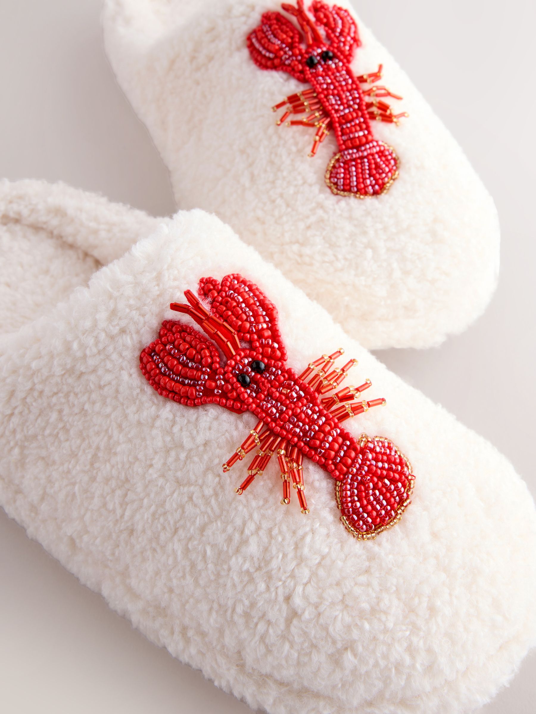 Buy White Lobster Print Borg Mule Slippers from Next USA