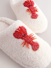 White Lobster Print Borg Mule Slippers - Image 8 of 9