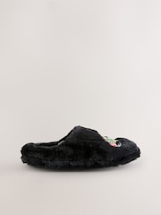 Schwarz - Mule Faux Fur Lepord Slippers - Bild 1 von 7