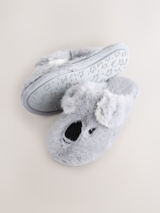Grey Koala Faux Fur Mule Slippers - Image 3 of 8