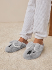 Grey Koala Faux Fur Mule Slippers - Image 7 of 8