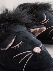 Black Cat Faux Fur Mule Slippers - Image 5 of 5