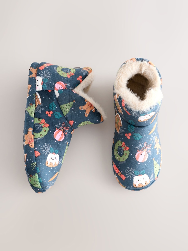Navy Festive Food Plush Boot Slippers - Image 1 of 9