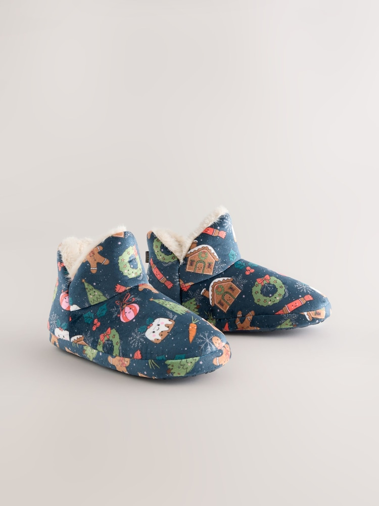 Navy Festive Food Plush Boot Slippers - Image 2 of 9