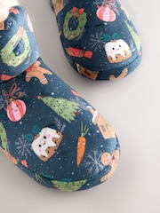 Navy Festive Food Plush Boot Slippers - Image 5 of 9