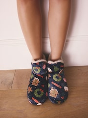 Navy Festive Food Plush Boot Slippers - Image 6 of 9