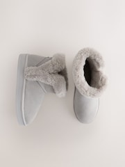 Dark Grey Suede Faux Fur Boot Slippers - Image 1 of 5