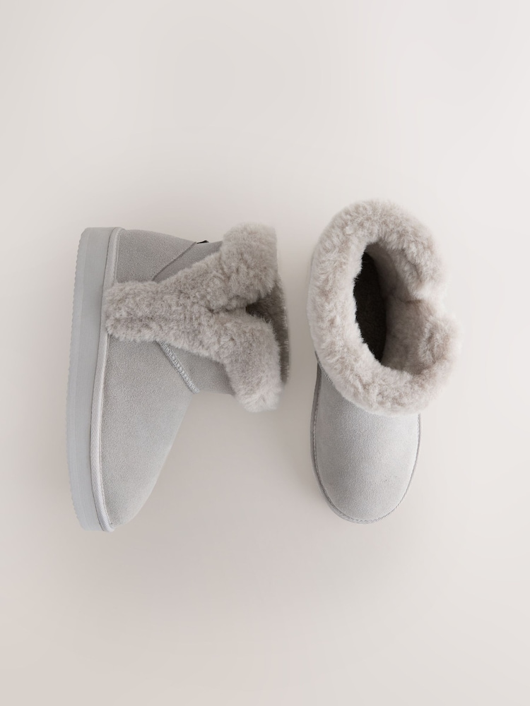 Dark Grey Suede Faux Fur Boot Slippers - Image 1 of 5 Dark Grey Suede Faux Fur Boot Slippers - Image 1 of 5