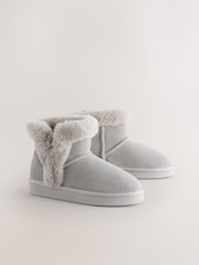Dark Grey Suede Faux Fur Boot Slippers - Image 2 of 5