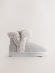 Dark Grey Suede Faux Fur Boot Slippers - Image 3 of 5