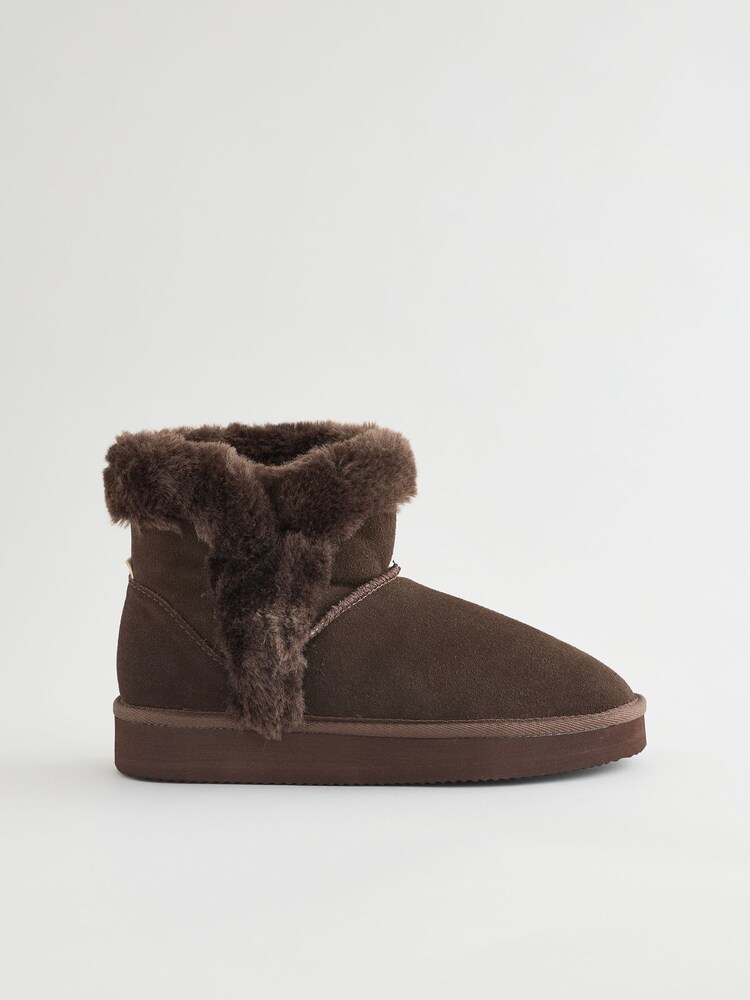 Chocolate Brown Suede Faux Fur Boot Slippers - Image 1 of 5