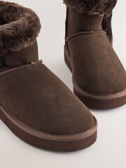 Chocolate Brown Suede Faux Fur Boot Slippers - Image 4 of 5