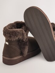 Chocolate Brown Suede Faux Fur Boot Slippers - Image 5 of 5