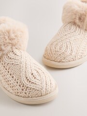 Neutral Faux Fur Cable Knit Boot Slippers - Image 4 of 5