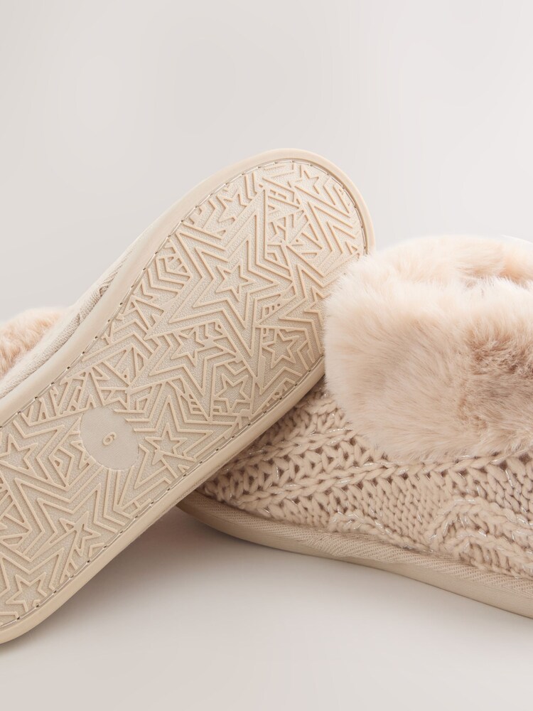 Neutral Faux Fur Cable Knit Boot Slippers - Image 5 of 5