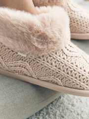Neutral Faux Fur Cable Knit Boot Slippers - Image 8 of 8
