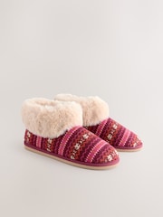 Berry Fairisle Faux Fur Boot Slippers - Image 3 of 5