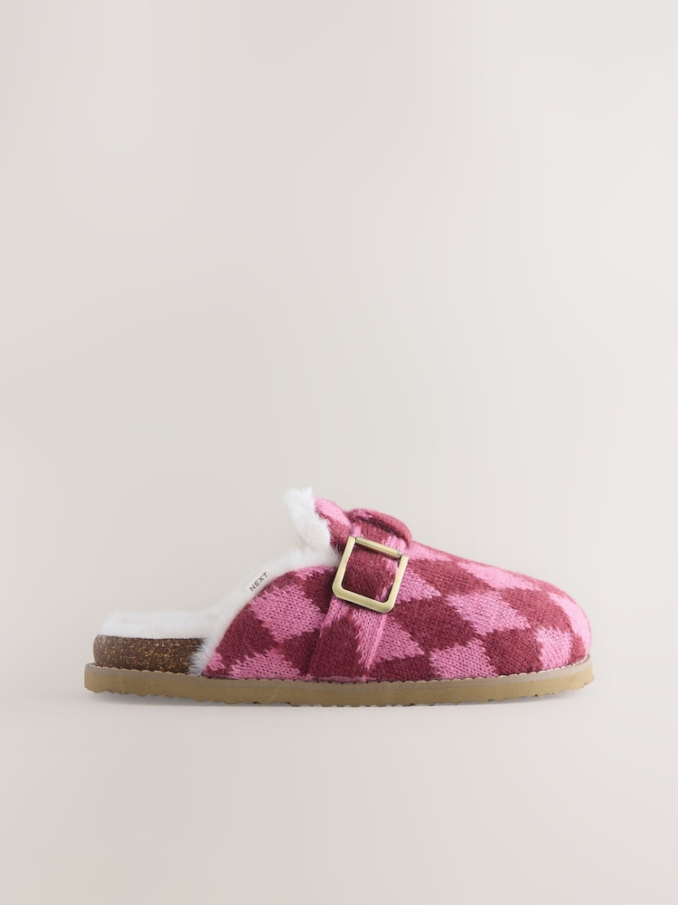 Pink Argyle Footbed Buckle Slippers - Image 2 of 5