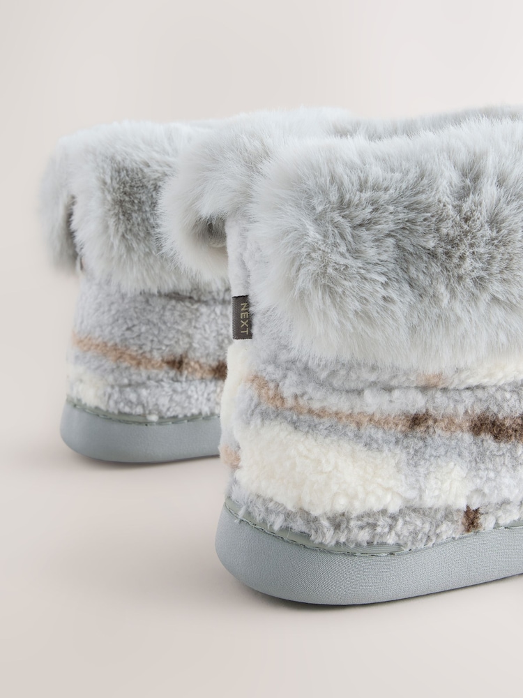 Grey Faux Fur Borg Boot Slippers - Image 8 of 8