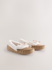 Mocha Brown Moccasin Suede Slippers - Image 1 of 6