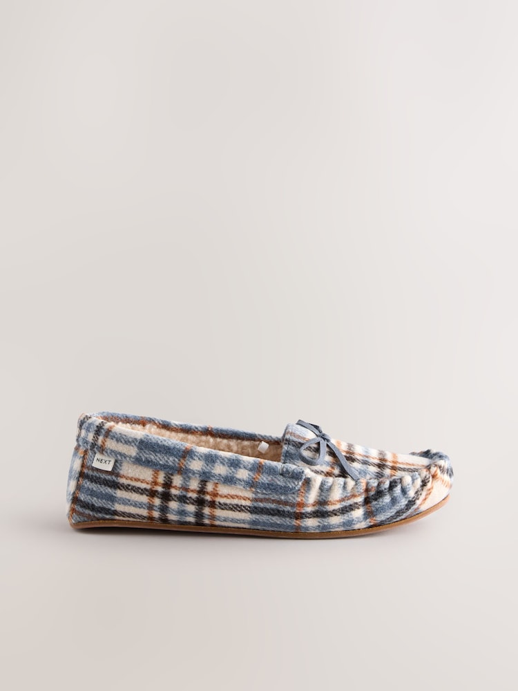Blue Check Moccasin Brushed Slippers - Image 2 of 6