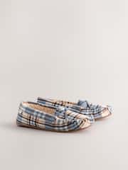 Blue Check Moccasin Brushed Slippers - Image 3 of 6