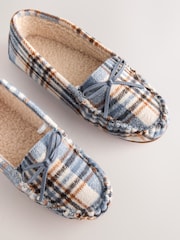 Blue Check Moccasin Brushed Slippers - Image 4 of 6