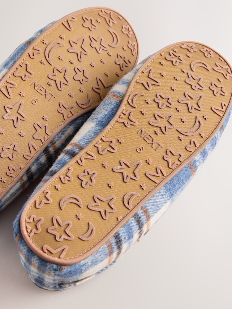 Blue Check Moccasin Brushed Slippers - Image 6 of 6