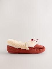 Rust Red Moccasin Faux Fur Suede Slippers - Image 4 of 7