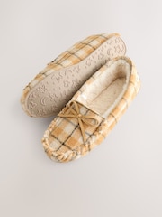 Ochre Yellow Check Moccasin Brushed Slippers - Image 7 of 9