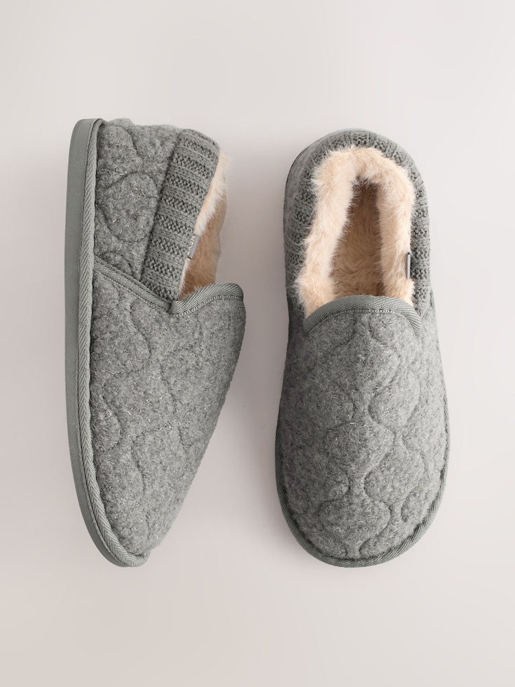 Grey Sparkle Quilted Shoot Slippers - Image 1 of 8