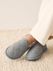 Grey Sparkle Quilted Shoot Slippers - Image 2 of 8