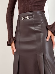 Burgundy Red Faux Leather - Lipsy Box Pleat Midi Skirt - Imagem 4 de 4