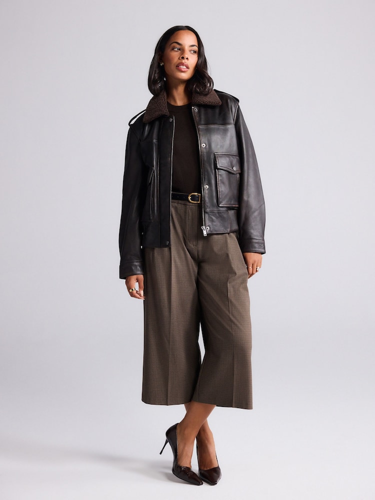 Brown Checked Tailored Culottes - Image 1 of 7 Brown Checked Tailored Culottes - Image 1 of 7