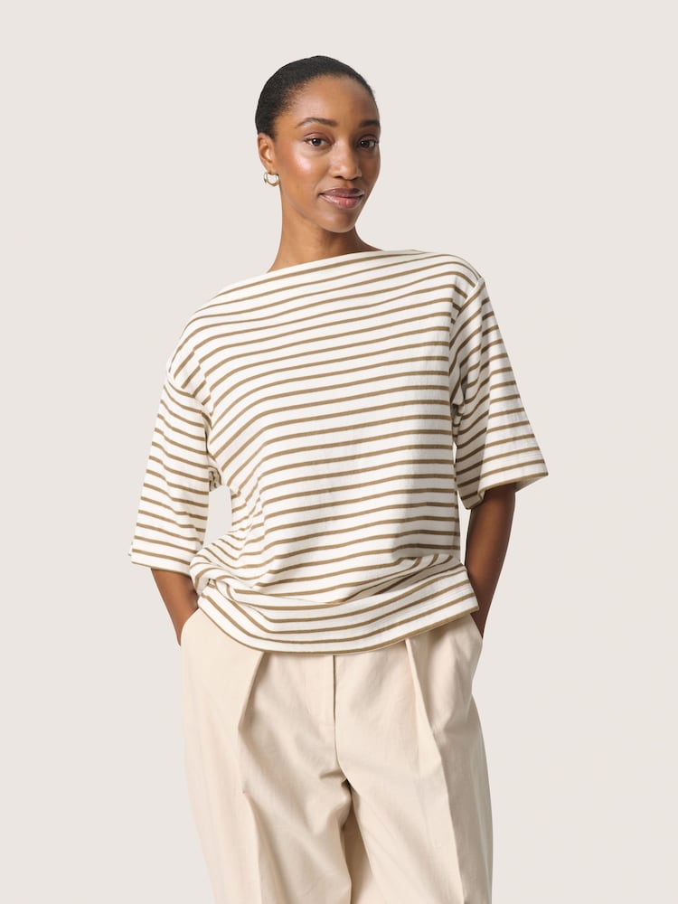 Soaked in Luxury Loose Fit Ingina Slash Neck White Sweatshirt - Image 1 of 6