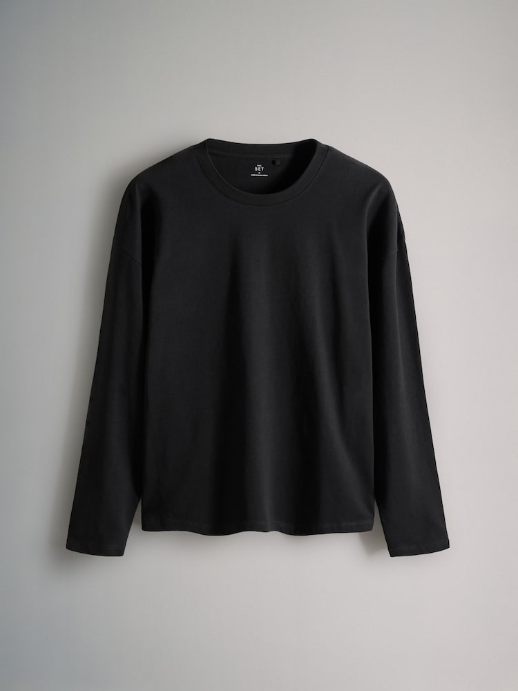 The Set Black/Taupe Brown/Stripe/White 4 Pack Long Sleeve Heavyweight Relaxed T-Shirts - Image 4 of 7