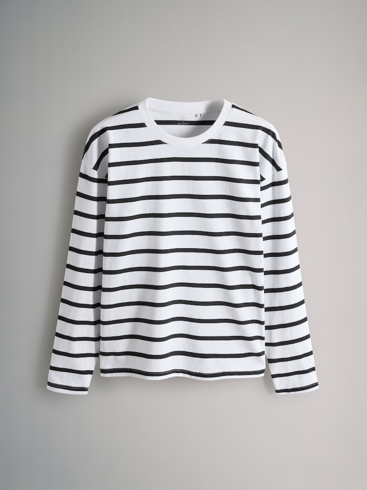 The Set Black/Taupe Brown/Stripe/White 4 Pack Long Sleeve Heavyweight Relaxed T-Shirts - Image 5 of 7