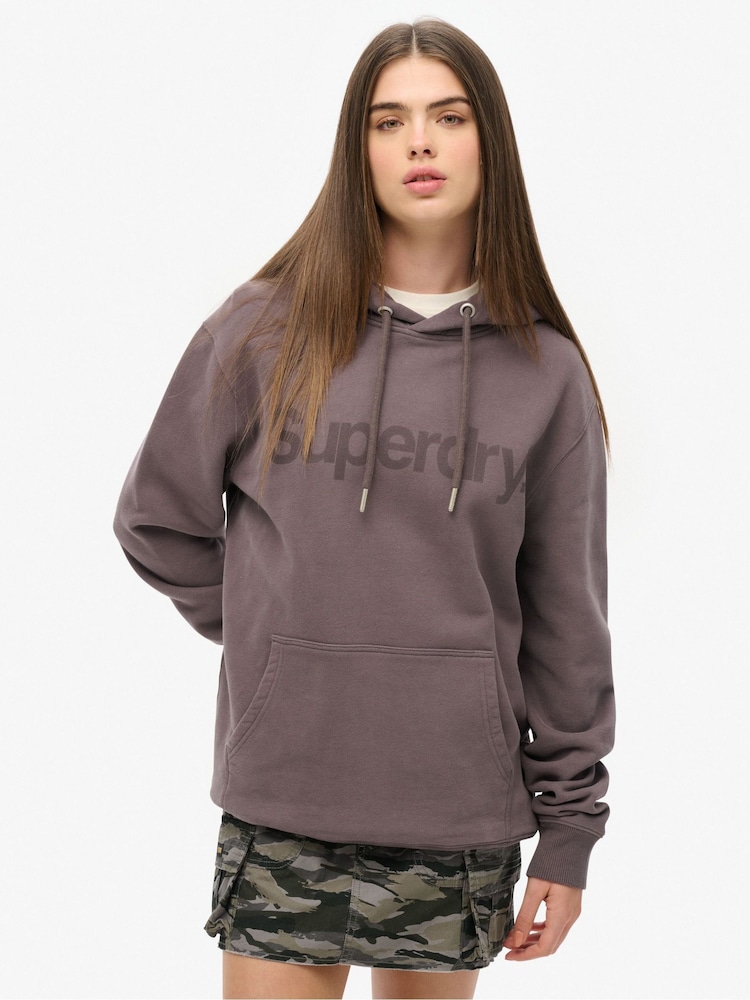 Superdry Grey Oversized Core Logo City 100% Cotton Hoodie - Image 1 of 4