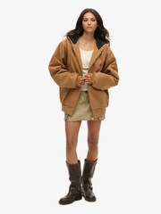 Superdry Brown Oversized Surplus Hooded 100% Cotton Bomber Jacket - Image 3 of 4