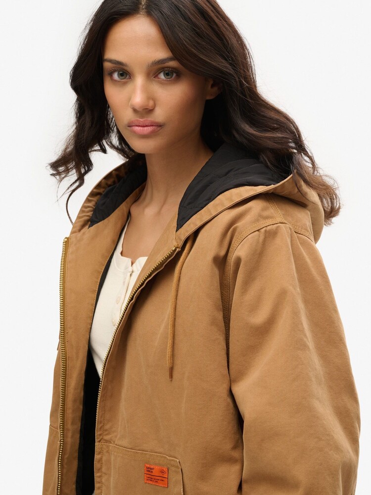 Superdry Brown Oversized Surplus Hooded 100% Cotton Bomber Jacket - Image 4 of 4 Superdry Brown Oversized Surplus Hooded 100% Cotton Bomber Jacket - Image 4 of 4
