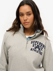 Superdry Grey Oversized Vintage Athletic Zip Henley 100% Cotton Jumper - Image 3 of 3