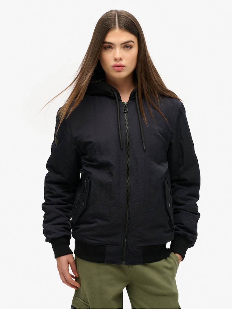 Superdry Black Oversized Military Hooded MA1 100% Cotton Jacket - Image 1 of 4