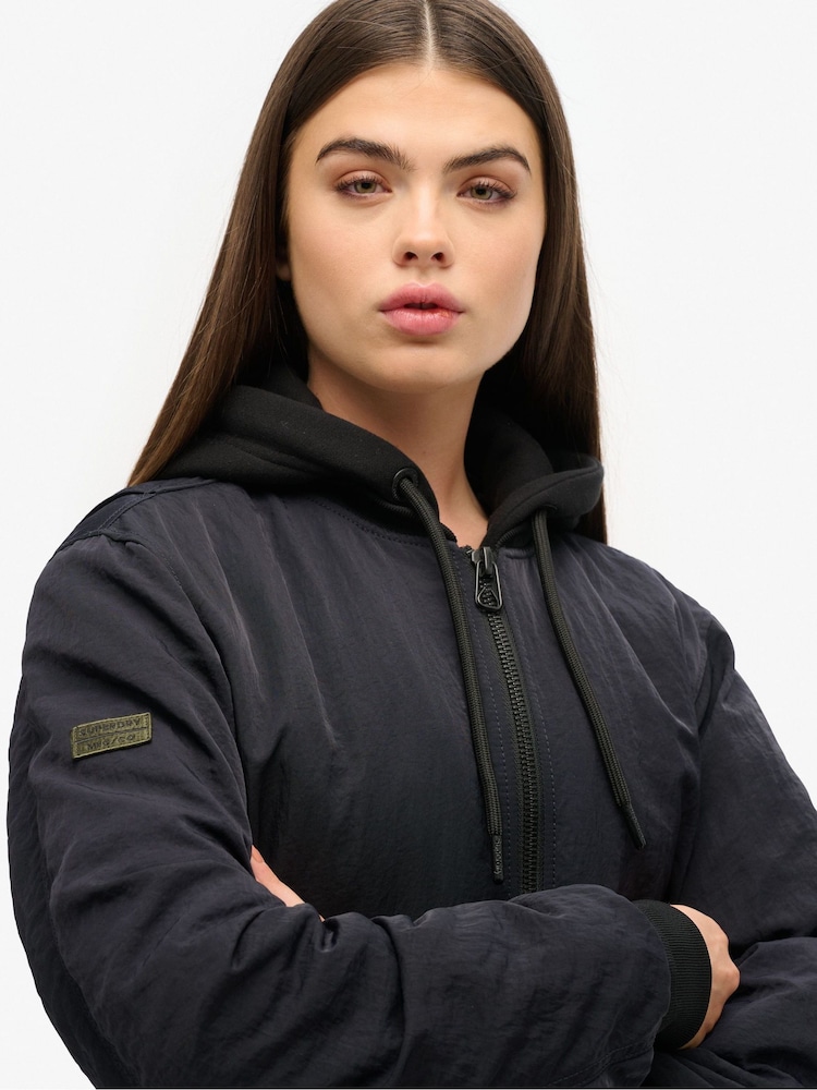 Superdry Black Oversized Military Hooded MA1 100% Cotton Jacket - Image 4 of 4