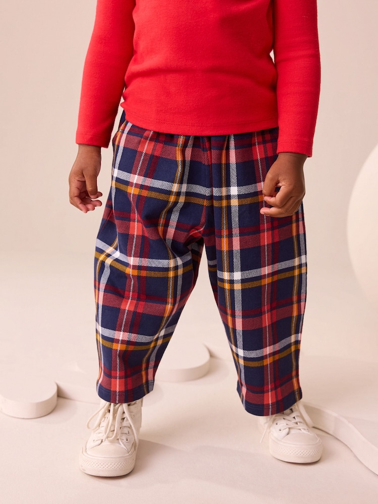 Navy Check Barrel Leg Trousers (3mths-7yrs) - Image 1 of 9
