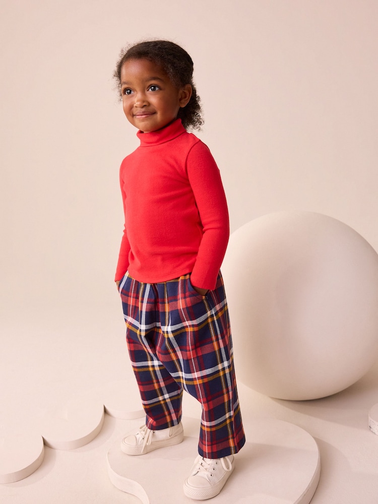Navy Check Barrel Leg Trousers (3mths-7yrs) - Image 2 of 9