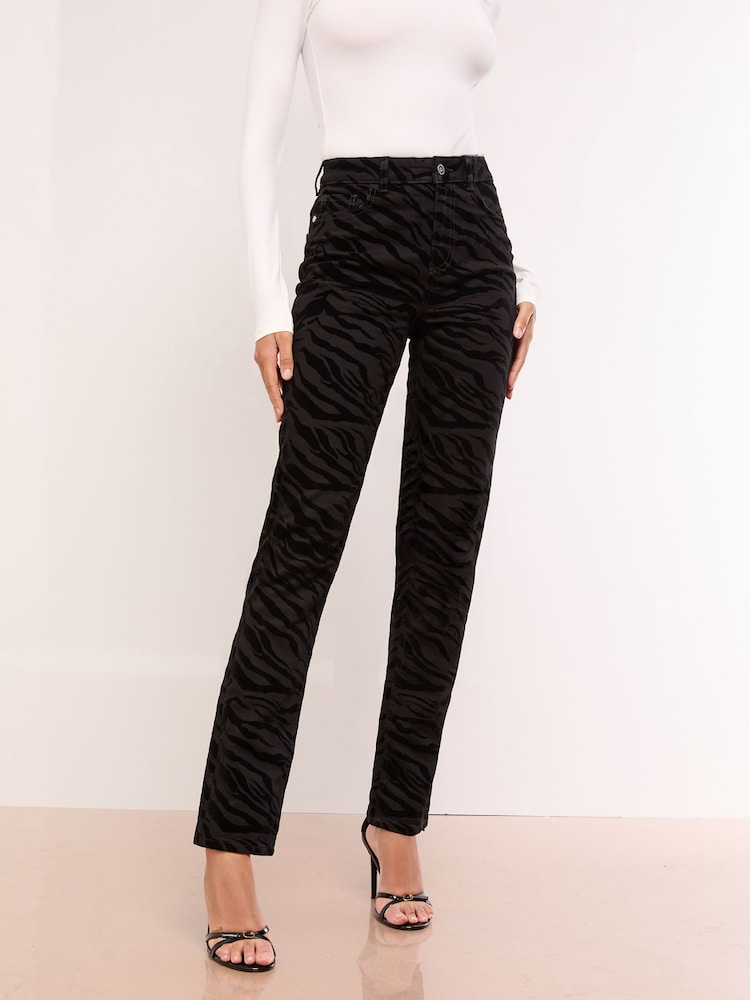 Lipsy Black Flocked Zebra Print High Waist Straight Leg Jeans - Image 1 of 4 Lipsy Black Flocked Zebra Print High Waist Straight Leg Jeans - Image 1 of 4