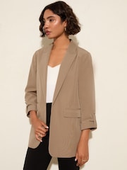 Friends Like These Mocha Neutral Edge to Edge Tailored Sleeve Detail Blazer - Image 1 of 5