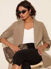 Friends Like These Mocha Neutral Edge to Edge Tailored Sleeve Detail Blazer - Image 2 of 5
