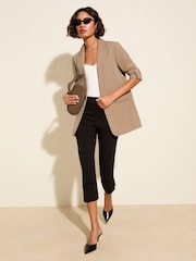 Friends Like These Mocha Neutral Edge to Edge Tailored Sleeve Detail Blazer - Image 4 of 5